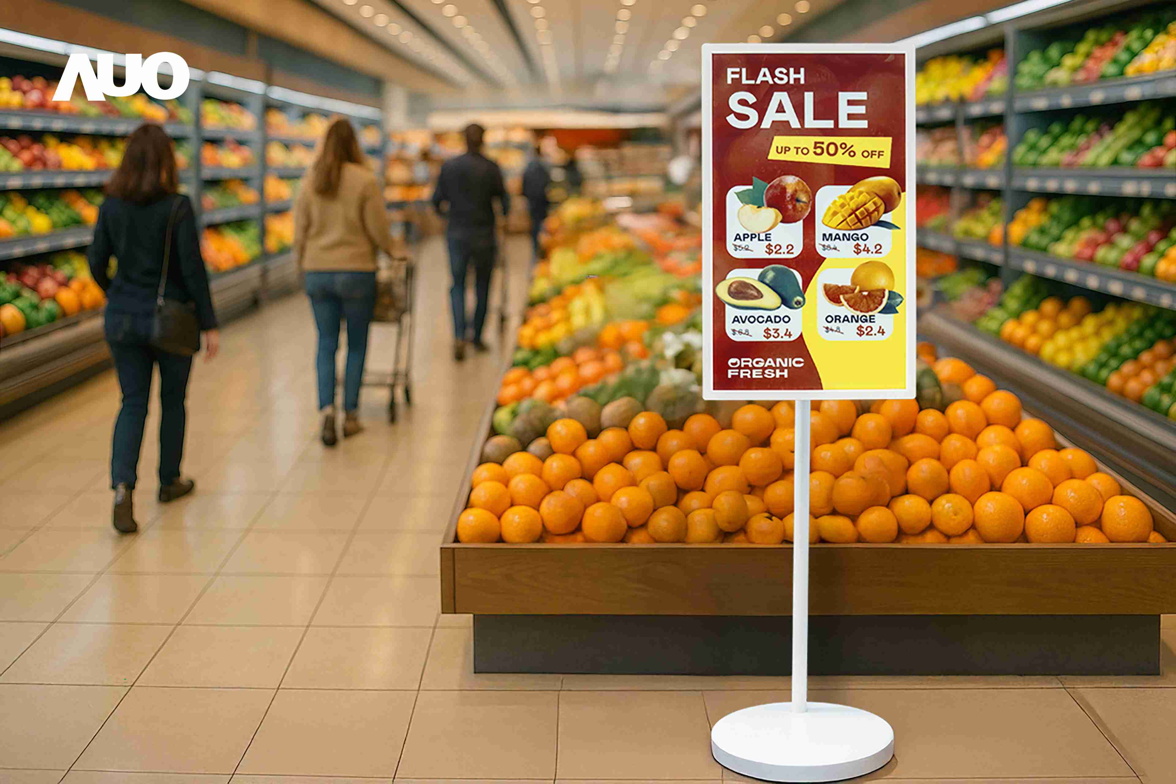 达擎首亮相低功耗、、、全彩的〝aecoPost电子纸解决方案〞，，，仅在更新画面时需要微量的电力驱动，，，无需布建电线的便捷设计，，，，使其可灵活应用、、、随意置放，，，并可透过云端或行动装置app，，，轻松管理及排程广告内容，，，，晋升店头营销利器。。。